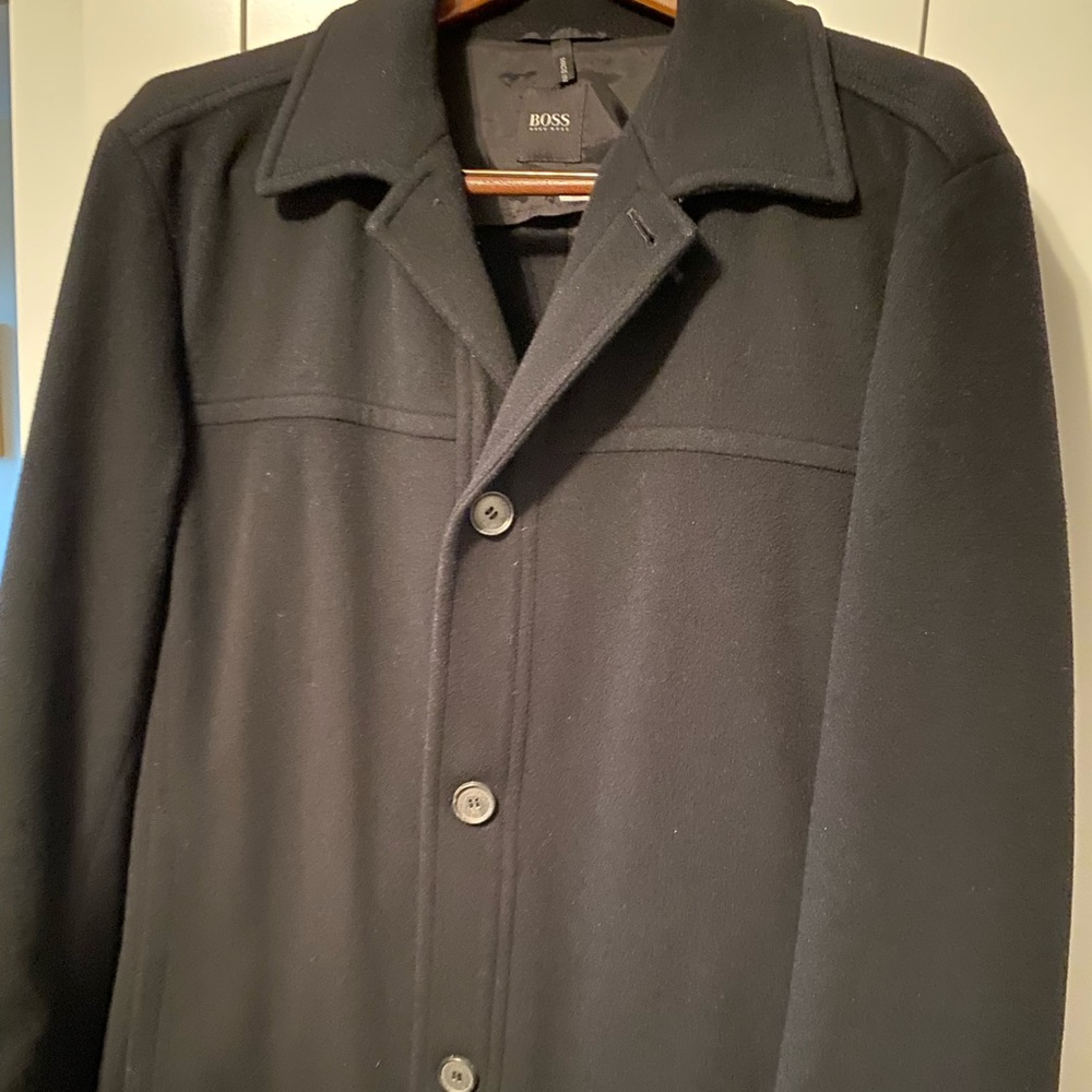 Hugo Boss Cashmere Black Wool Overcoat Pea Coat Medium